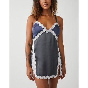Free People Navy and Black Chemise with White Lace